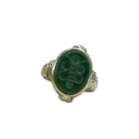 Vintage/Antique Silver Plated Butterfly Green Oval Stone Intaglio Signet Ring - Picture 6 of 12